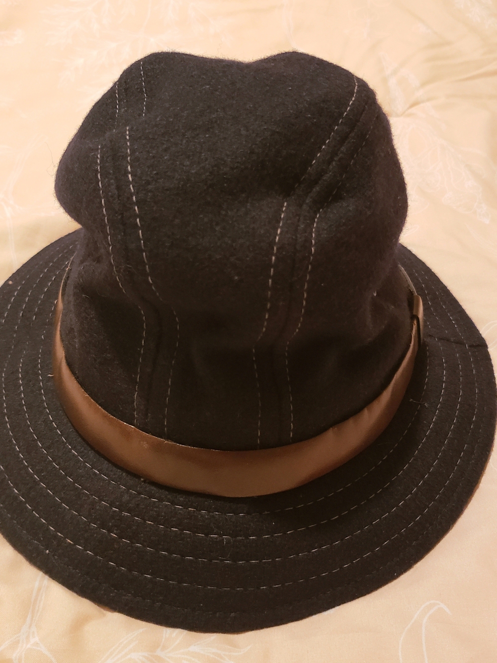 Classic Black Wool Bucket Hat with Brown Band